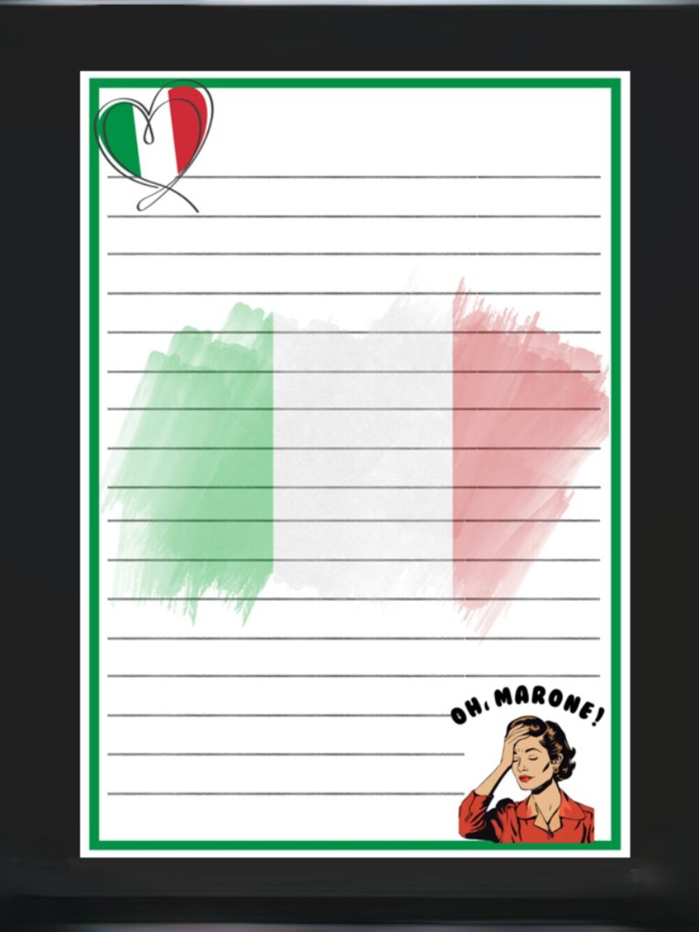 Funny Italian Notepad, Italy, Handmade, lined, flag, heritage, sarcastic, list